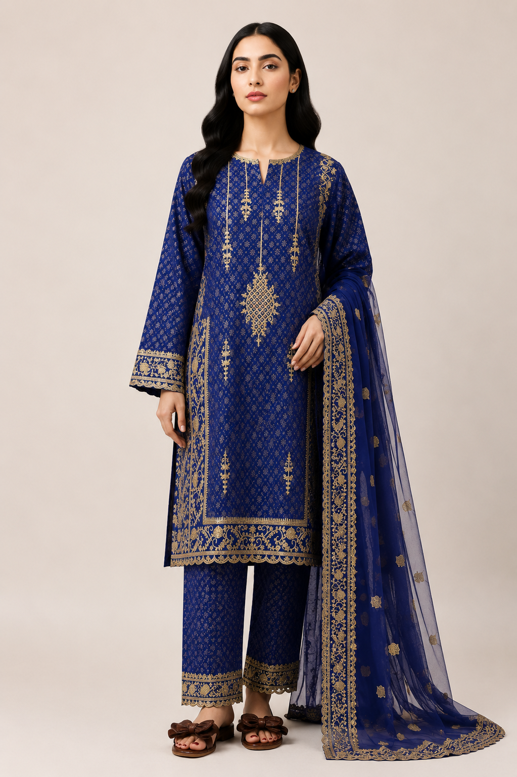 RowSilk 3pc Suit Shawl Dupatta Embroidery